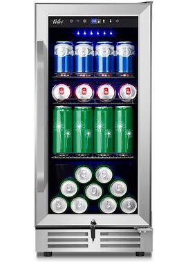 15 in. 127 (12 Oz.) Can Freestanding Beverage Cooler Fridge With Adjustable Shelves In Stainless Steel
