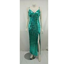 VTG 80S Niteline Della Roufogali Evening Sequin Dress Green Maxi Size 8 PD149