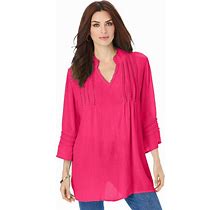 Roaman's Women's Plus Size Lace Pintuck Crinkle Tunic - 32 W, Pink
