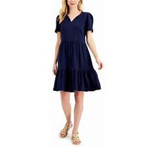 Msrp $53 Charter Club Women Petite Pom-Pom-Trim Tiered Shirt Dress Size Pmedium