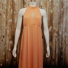 Vintage Dresses | {Vintage} Peach Maxi Sun Dress W/ Cameo Embroidery | Color: Cream/Pink | Size: L