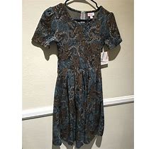 Lularoe Amelia Dress W/ Pockets Blue Gray Paisley Design - Size XS - NEW