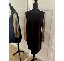 MSK BLACK W/ GOLD OMBRE SEQUIN SHIFT PARTY COCKTAIL MIDI DRESS