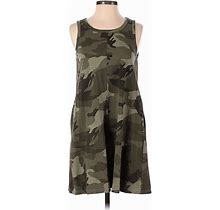 Mod Ref Casual Dress - A-Line Crew Neck Sleeveless: Green Camo Dresses - Women's Size Small
