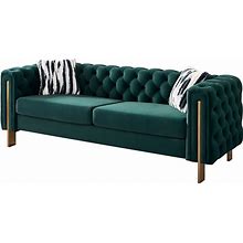 84.25in Upholstery Aosta Tufted Velvet Chesterfield Sofa For Living Room - Green