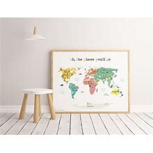 Printable World Map, Poster For Kids Room, Digital Download Print, Nursery Wall Print, Gift For Kids, Baby Shower Gift