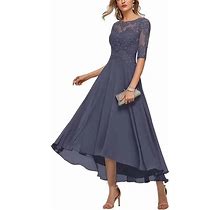 Lace Mother Of The Bride Dresses Tea Length Half Sleeve Appliques A Line Chiffon Formal Evening Gown