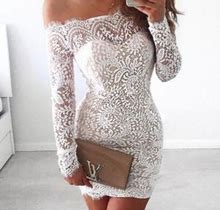 White Off The Shoulder Long Sleeve Short Sheath Lace Homecoming Dress