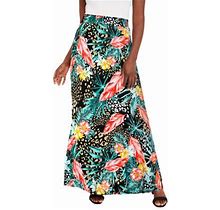 Plus Size Women's Everyday Stretch Knit Maxi Skirt By Jessica London In Black Tropical Animal (Size 18/20) Soft & Lightweight Long Length