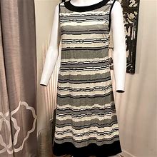 Papillon Blanc Dresses | Black & Off White Striped Knee Length Shift Dress | Color: Black/White | Size: L