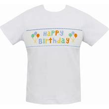 Anavini Baby / Toddler Boys White Shirt - Smocked Happy Birthday