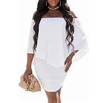 Sidefeel Women Off Shoulder Ruffles Bodycon Mini Dress White Size