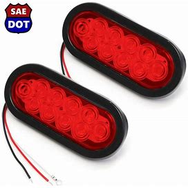 2 Red 6"" Oval Trailer Lights 10 LED Stop Turn Tail Truck Sealed W Grommet Plug