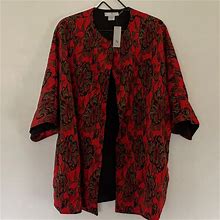 Natori Jackets & Coats | Floral Brocade Jacket | Color: Black/Red | Size: S
