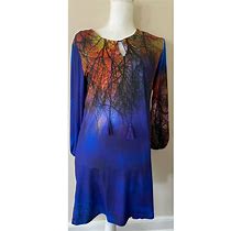 Amelia Dresses | Am By Amelia Womens A-Line Dress Size M Blue Tree Print Keyhole Neck Long Sleeve | Color: Blue | Size: M