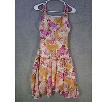 George Girls Dress Pink Size 14 Floral Rose Gold Pinstripe Thread