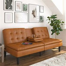 Mainstays Memory Foam Futon With Cupholder And Usb, Camel Faux Leather