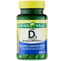 Spring Valley Vitamin D3 Supplement, 50 Mcg (2,000 Iu), 200 Count