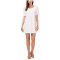 Msk Petites Womens White Cut Out Lined Short Sleeve Round Neck Above The Knee Shift Dress Petites PL