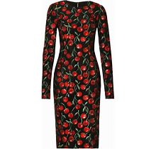 Dolce & Gabbana Rhinestone-Embellished Cherry-Print Midi Dress - Black