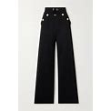 Balmain Button-Embellished Cotton-Jersey Wide-Leg Track Pants - Women - Black Pants - XXL
