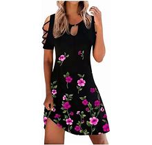 Cyber&Monday Deals Summer Dresses For Women 2022, Sundress Strappy Cold Shoulder Floral Summer Dress