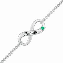 Zales Birthstone Engravable Infinity Anklet In Sterling Silver (1 Stone And Line)
