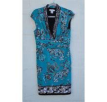 Liz Claiborne Dress Womens Petite Size 12P Aqua Paisley Floral