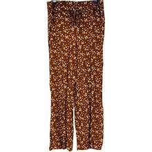 Cato Pants & Jumpsuits | Cato Cest 1946 Floral Print Drawstring Women Casual Pants Wide Leg Brown Large | Color: Brown | Size: L