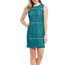Adrianna Papell 8, 12 Vivid Malachite/Almond Stripe Lace Shift Dress