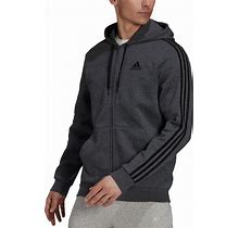 Adidas Men's Essentials Full-Zip Hoodie - Dark Grey Heather/Black - Size S
