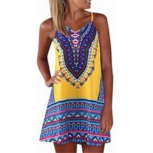 Tangnade Womens Summer Print Color Block Sleeveless Dress A-Line Maxi Mini Sundress