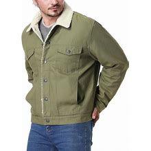 MOERDENG Men's Washed Cotton Sherpa Lining Thickened Warm Jacket Multi Pocket Coat