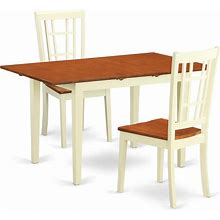 East West Furniture NONI3-WHI-W 3 Piece Dining Room Table Set Contains A Rectangle Wooden Table With Butterfly Leaf And 2 Kitchen Dining Chairs,