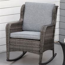 Outsunny Patio Wicker Rocking Chair, Outdoor PE Rattan Swing Chair W/ Soft Cushions, Classic Style For Garden, Patio, Lawn - Grey