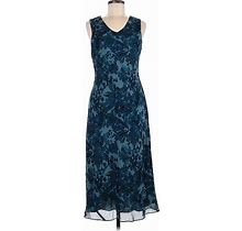 Charter Club Cocktail Dress - Sheath V-Neck Sleeveless: Blue Brocade Dresses - Women's Size 12 Petite
