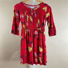 Old Navy Dresses | Old Navy Girls Floral Bell Sleeve Flowy Pleat Dress Size Large Spring Wedding | Color: Red/Yellow | Size: Lg