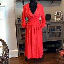 Abs Allen Schwartz Dresses | Abs Size M Fiesta Smocked Midi Dress Worn Once! | Color: Red | Size: M