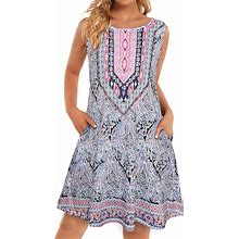 Summer Dresses For Women Beach Boho Sleeveless Vintage Floral Flowy Pocket Tshirt Tank Sundresses