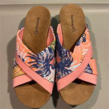 Baretraps Shoes | Baretraps Summer Floral Open Toe Sandal/ Slide-Carmiela Wedge Size 6.5 | Color: Blue/Pink | Size: 6.5