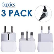 Complete European Travel Adapter Set By Ceptics - 2 in 1 Usa To Europe, Germany, England, Spain, Italy, Iceland, France, (Type G, E/F, Type C) - 3 Pack, Safe Grounded Perfect For Cell Phones, Laptops