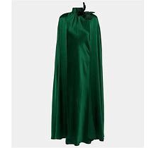 Rodarte Caped Embroidered Silk Satin Maxi Dress - Green - Maxi Dresses Size US 10