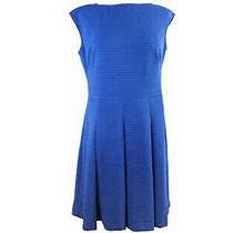 American Living Royal Blue Pleated Jacquard A-Line Dress 14