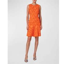Akris Punto Sunflower Embroidered Sleeveless A-Line Dress, Orange, Women's, 10, Cocktail & Party Wedding Guest Dresses A-Line Dresses