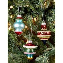 Multi-Shape Striped Glass Christmas Ornament Assortment, Set Of 6 - The Vermont Country Store