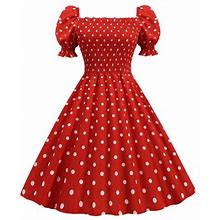 Finelylove Petite Formal Dresses For Women Flowy Summer Dress For Women A-Line Long Short Sleeve Polka Dot Red M