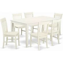 East West Furniture Capri 7-Piece Dining Set With Wood Seat In Linen White