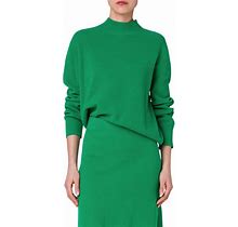Akris Punto Women's Green Relaxed Fit Mock Neck Virgin Wool Cashmere Sweater In At