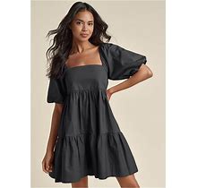 Women's Puff Sleeve Mini Dress - Jet Black, Size M By Venus