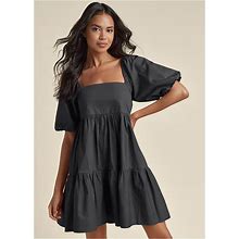 Women's Puff Sleeve Mini Dress - Jet Black, Size 3X By Venus